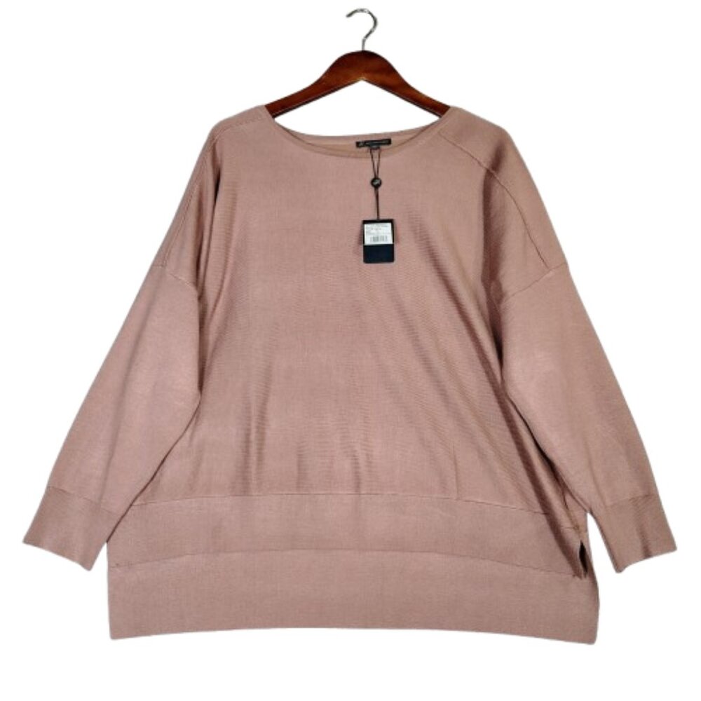 Adrianna Papell Tunic Sweater Women's XL Cocoa Knit Drop Shoulder Boat Neck NWT